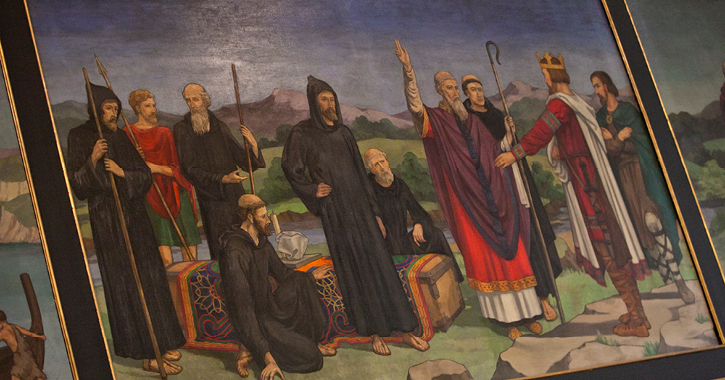 Painting of monks carrying St Cuthbert's coffin - Chester-Le-Street